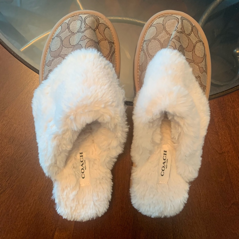 Coach Women's Cream and Brown Slippers